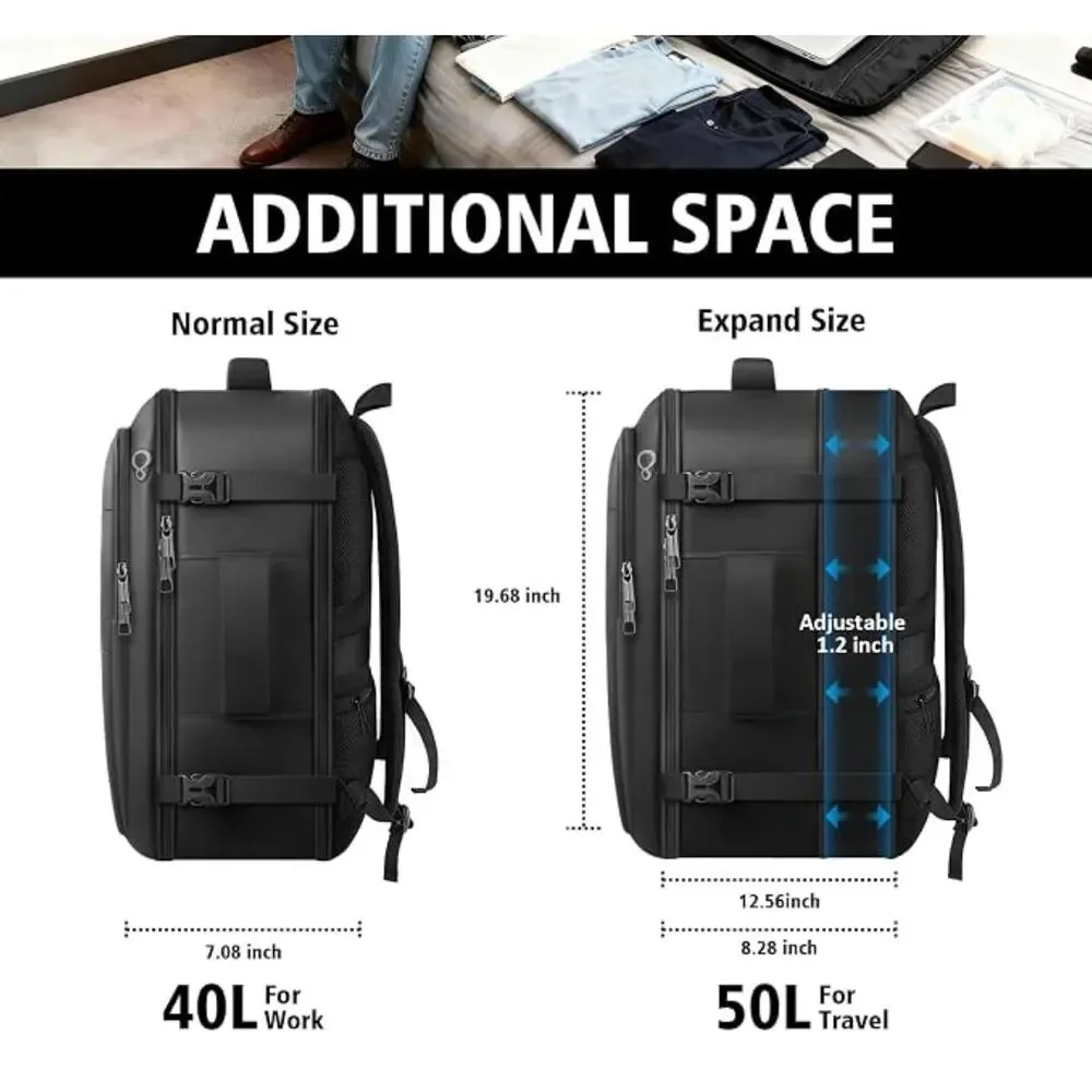 Extra Large Travel Backpack, Carry on Expandable Backpack, Waterproof- Black